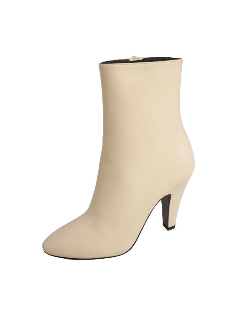 Saint Laurent Un Boots Short Side Zipper Heels Shoes Leather Ivory